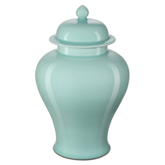 Celadon Green Temple Jar by Currey and Company in celadon green. Made from porcelain in a modern style.