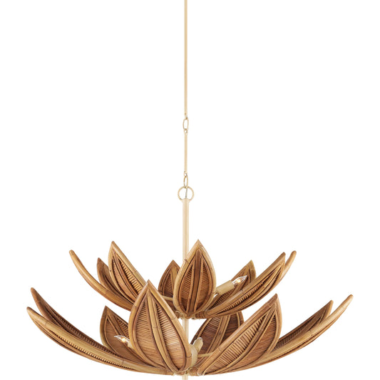Cubana Two-Tier Chandelier by Currey and Company in natural, coco cream. Made from rattan, wrought iron in a unique style.