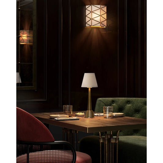 Saunter Cordless Table Lamp by Currey and Company in brass. Made from metal in a unique style.