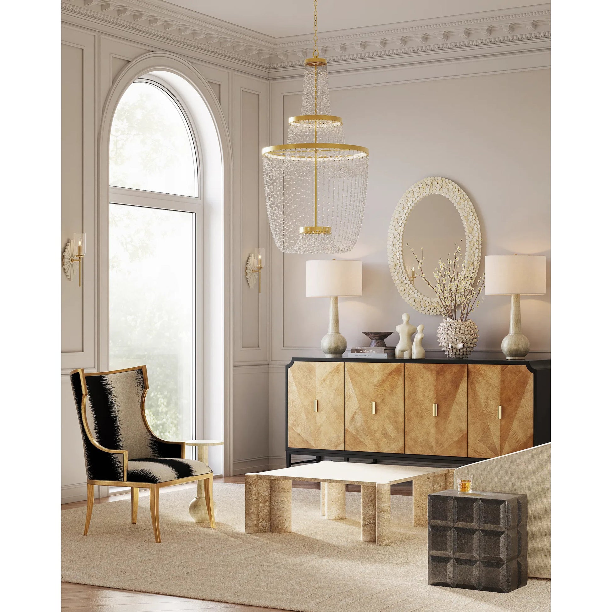 Osa Table Lamp by Currey and Company in natural bone. Made from bone, engineered wood in a modern style.