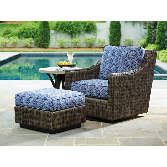 Cypress Point Ocean Terrace Swivel Glider Lounge Chair by Tommy Bahama Outdoor in blue. Made from unique in a coastal style.
