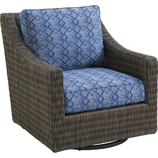 Cypress Point Ocean Terrace Swivel Glider Lounge Chair by Tommy Bahama Outdoor in blue. Made from unique in a coastal style.