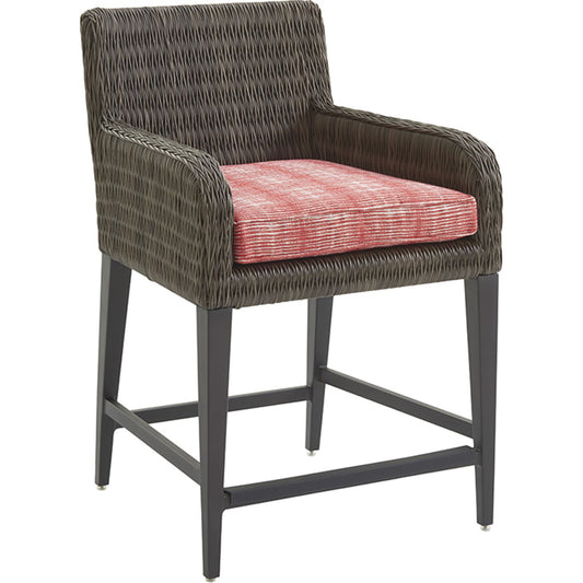 Cypress Point Ocean Terrace Counter Stool by Tommy Bahama Outdoor in coral red. Made from unique in a coastal style.