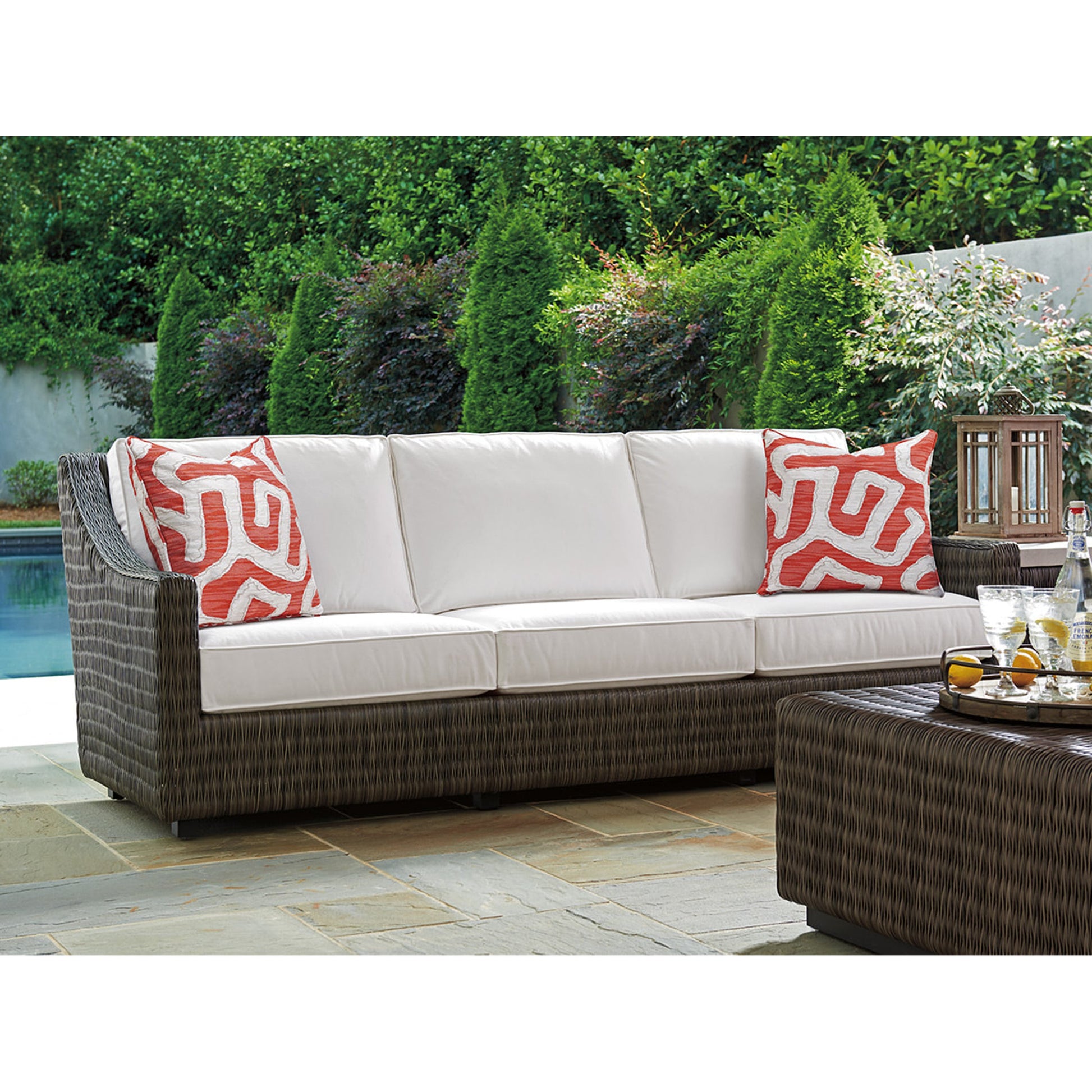 Cypress Point Ocean Terrace Long Sofa by Tommy Bahama Outdoor in blue. Made from unique in a coastal style.