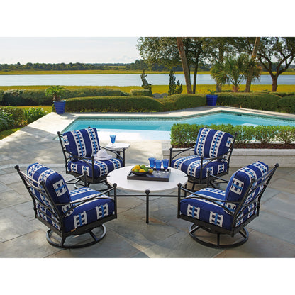 Pavlova Round Cocktail Table by Tommy Bahama Outdoor in textured graphic white. Made from unique in a transitional style.