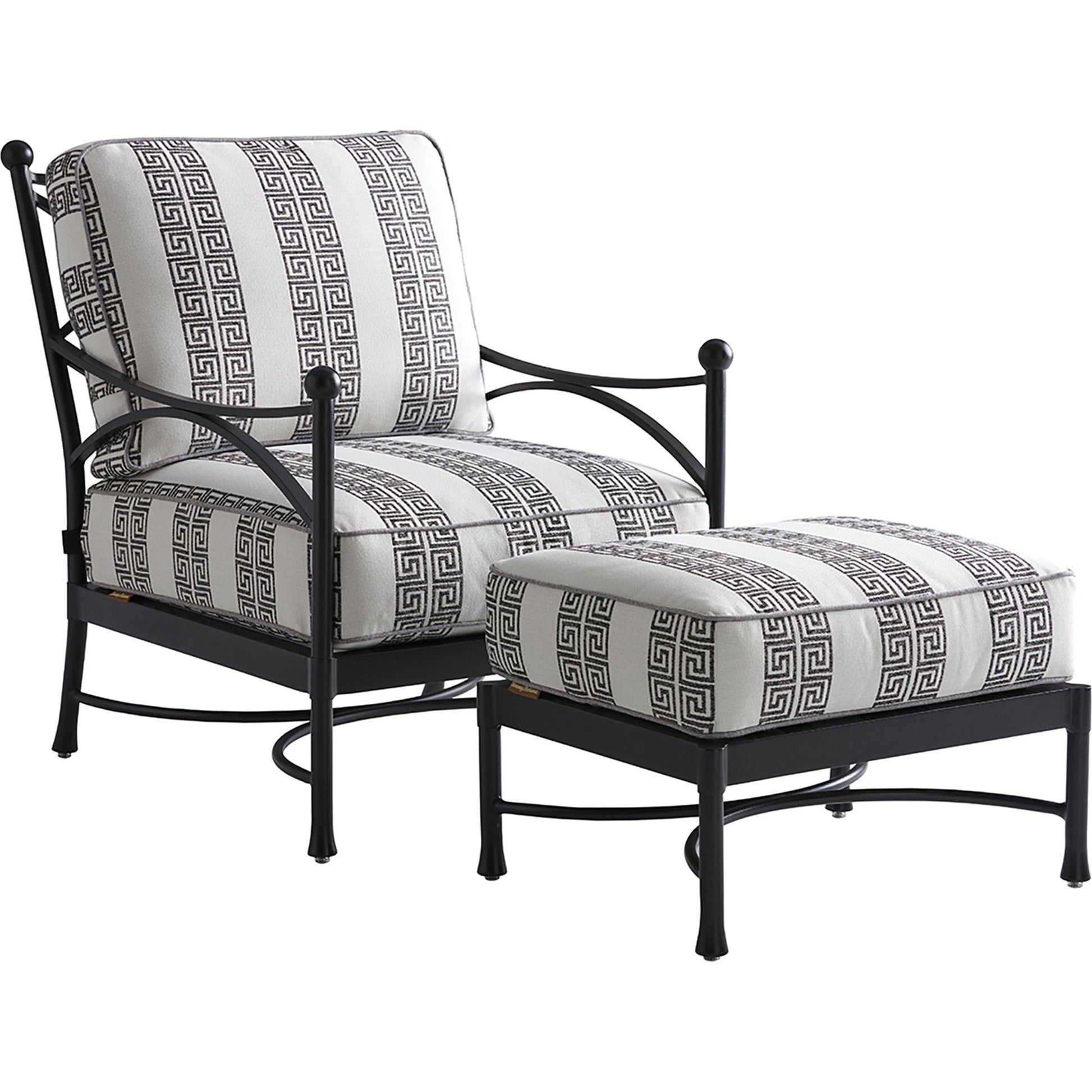 Pavlova Ottoman by Tommy Bahama Outdoor in graphite. Made from aluminum, fabric in a transitional style.