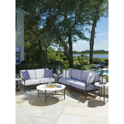 Pavlova Round End Table by Tommy Bahama Outdoor in textured graphic white. Made from unique in a modern style.