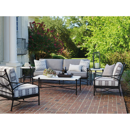 Pavlova Round End Table by Tommy Bahama Outdoor in textured graphic white. Made from unique in a modern style.