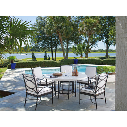 Pavlova Round Dining Table by Tommy Bahama Outdoor in textured graphic white. Made from unique in a transitional style.