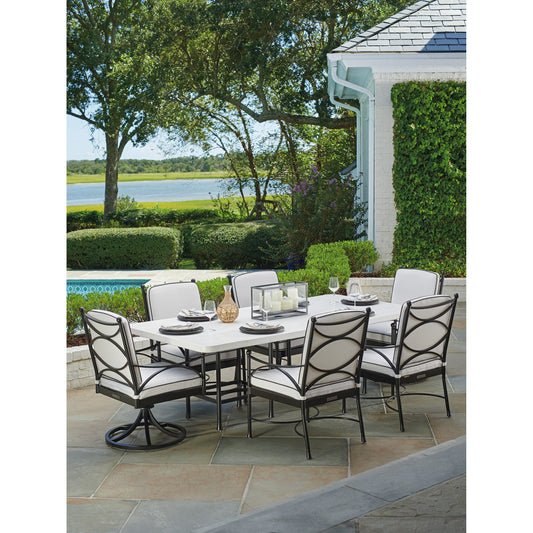 Pavlova Rectangular Dining Table by Tommy Bahama Outdoor in textured graphic white. Made from unique in a modern style.