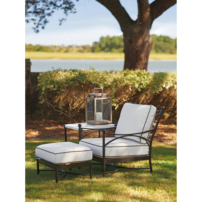 Pavlova Ottoman by Tommy Bahama Outdoor in graphite. Made from aluminum, fabric in a transitional style.