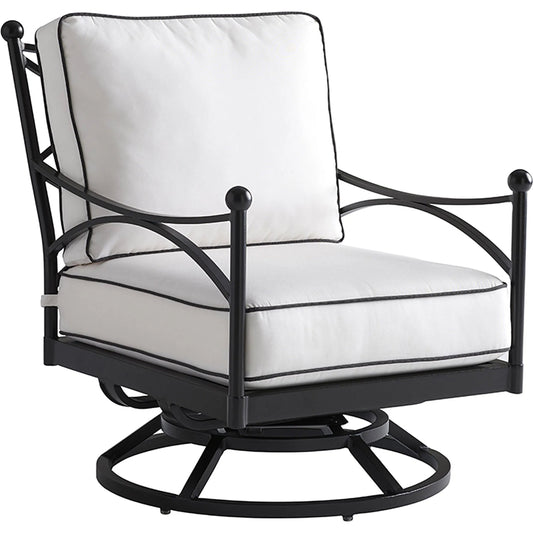 Pavlova Swivel Lounge Chair by Tommy Bahama Outdoor in white and graphite. Made from aluminum, fabric in a unique style.