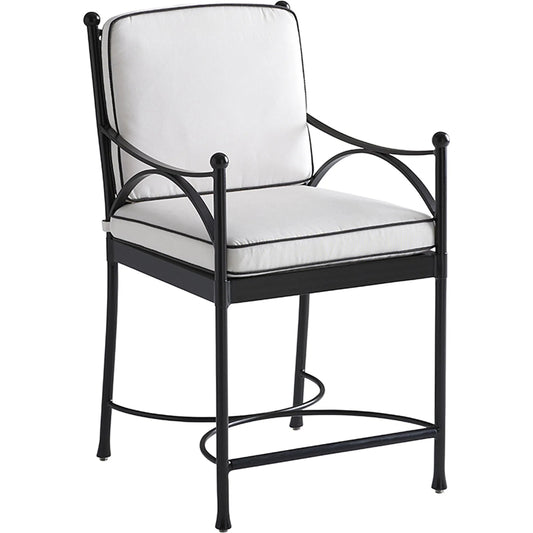 Pavlova Counter Stool by Tommy Bahama Outdoor in white and graphite. Made from aluminum, fabric in a transitional style.