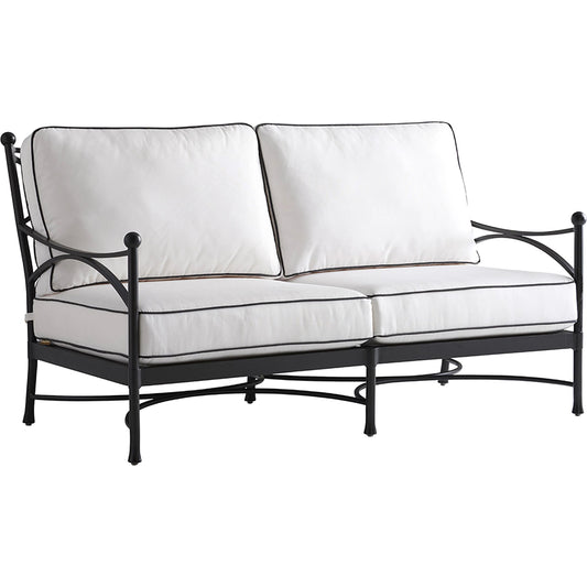 Pavlova Love Seat by Tommy Bahama Outdoor in white and graphite. Made from aluminum, fabric in a unique style.