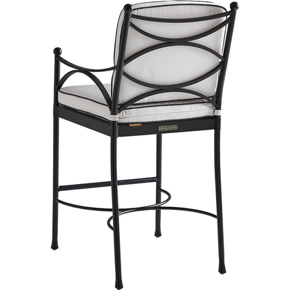 Pavlova Bar Stool by Tommy Bahama Outdoor in white and graphite. Made from aluminum, fabric in a transitional style.