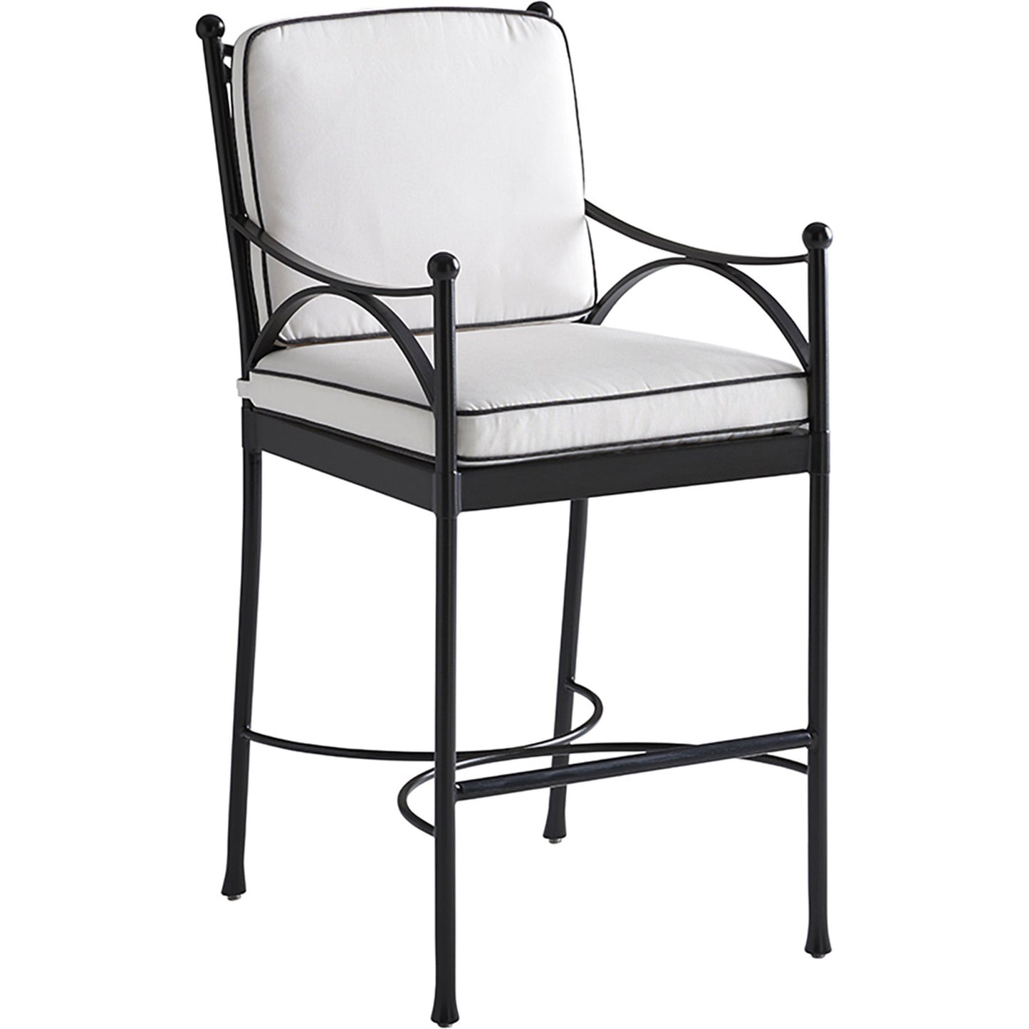 004 SI-2540697 | Primary Silo | Pavlova Bar Stool by Tommy Bahama Outdoor in white and graphite. Made from aluminum, fabric in a transitional style.