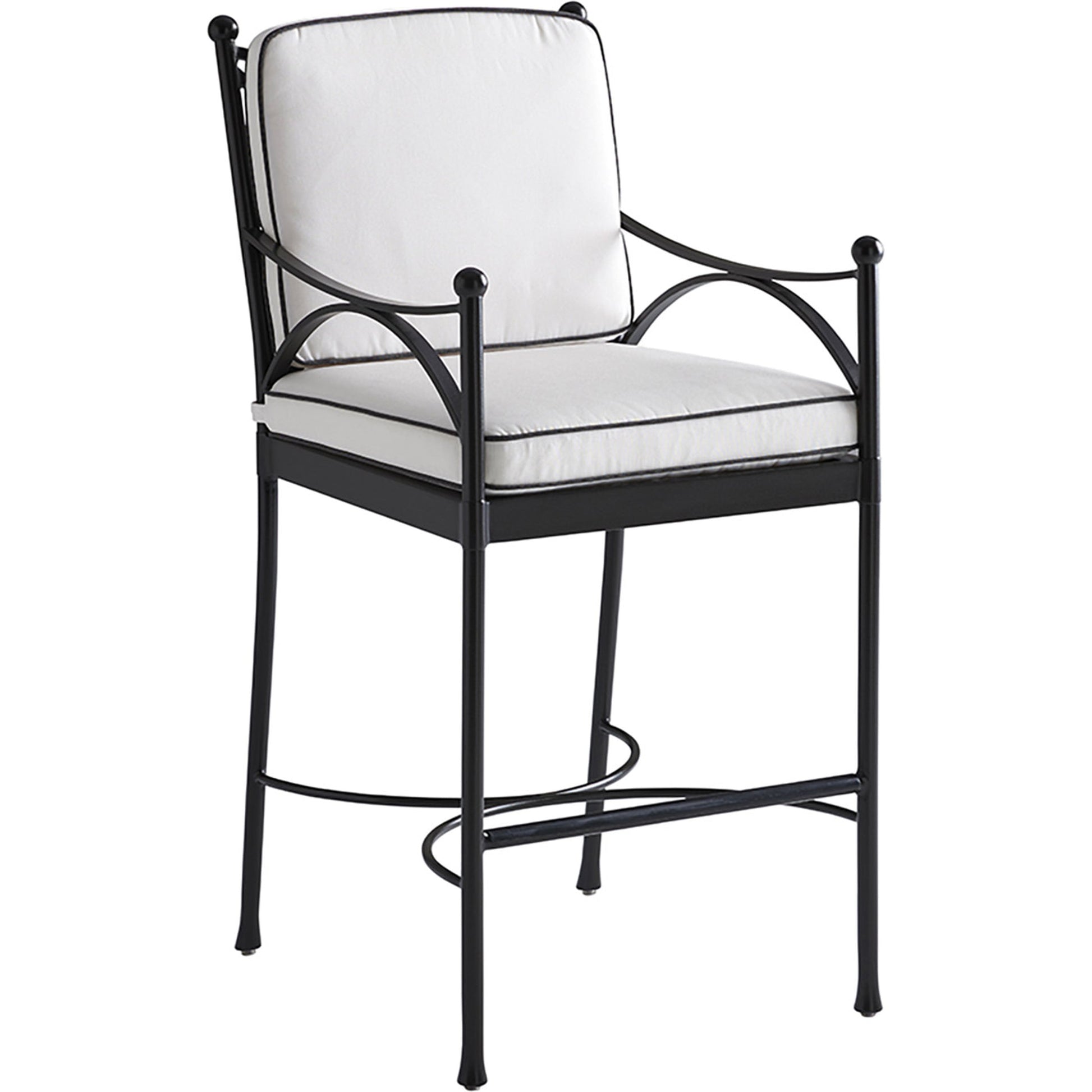 Pavlova Bar Stool by Tommy Bahama Outdoor in white and graphite. Made from aluminum, fabric in a transitional style.