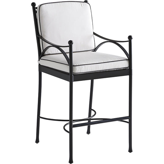Pavlova Bar Stool by Tommy Bahama Outdoor in white and graphite. Made from aluminum, fabric in a transitional style.