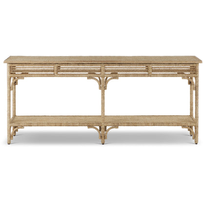 Olisa Rope Console Table by Currey and Company in natural, brown carafe. Made from abaca rope, wood, iron in a modern style.