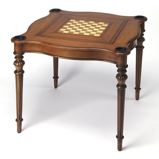 Eastwick Antique Cherry Game Table by Butler Specialty Company in medium brown and antique cherry. Made from solid mahogany, veneer mahogany, pine, walnut in a traditional style.