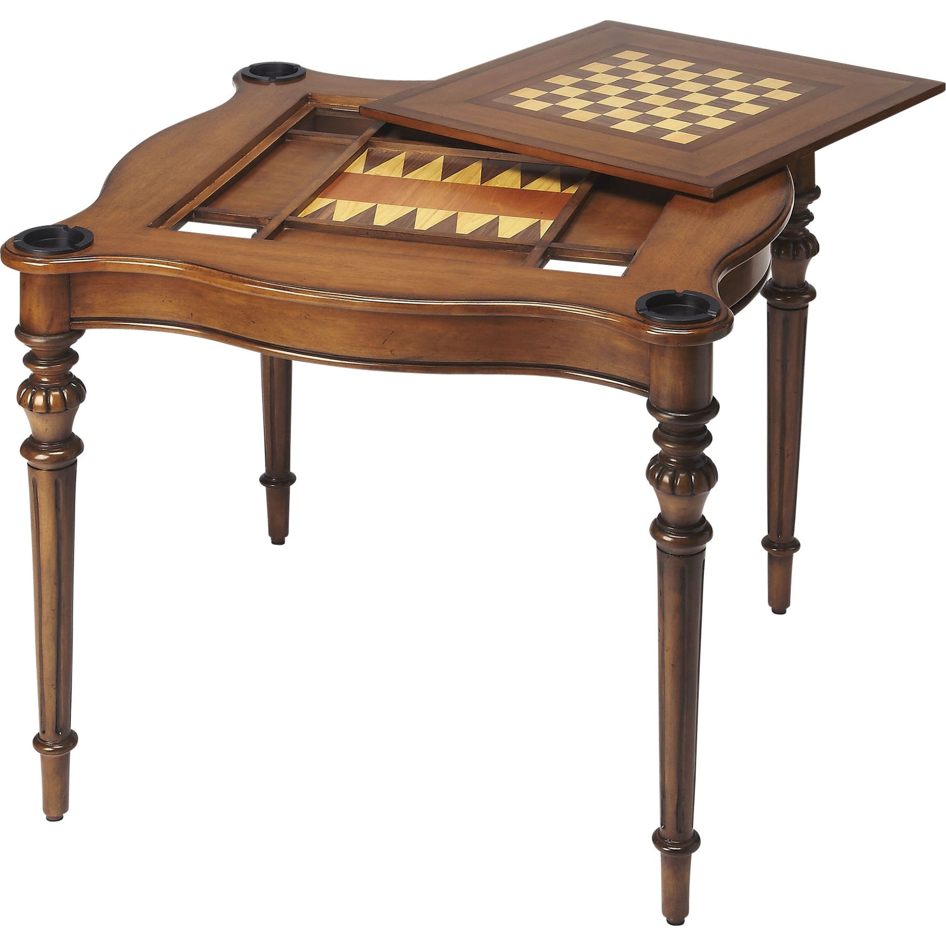 Eastwick Antique Cherry Game Table by Butler Specialty Company in medium brown and antique cherry. Made from solid mahogany, veneer mahogany, pine, walnut in a traditional style.
