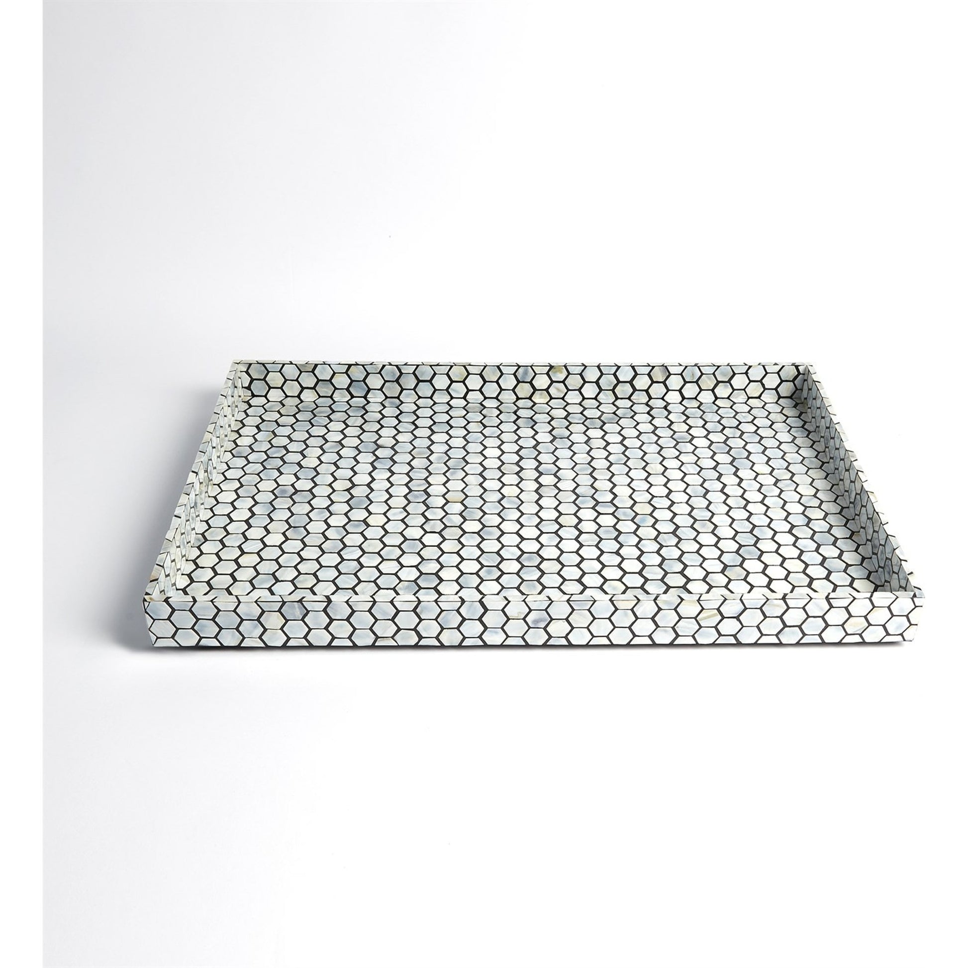 Mother of Pearl Tray by Global Views. Made from mdf, plywood, mother of pearl in a coastal style.