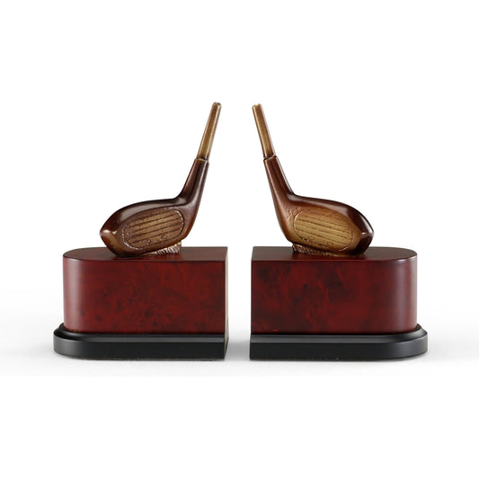 Driver Bookends by Wildwood in gold, brown. Made from antique patina on cast brass in a modern style.