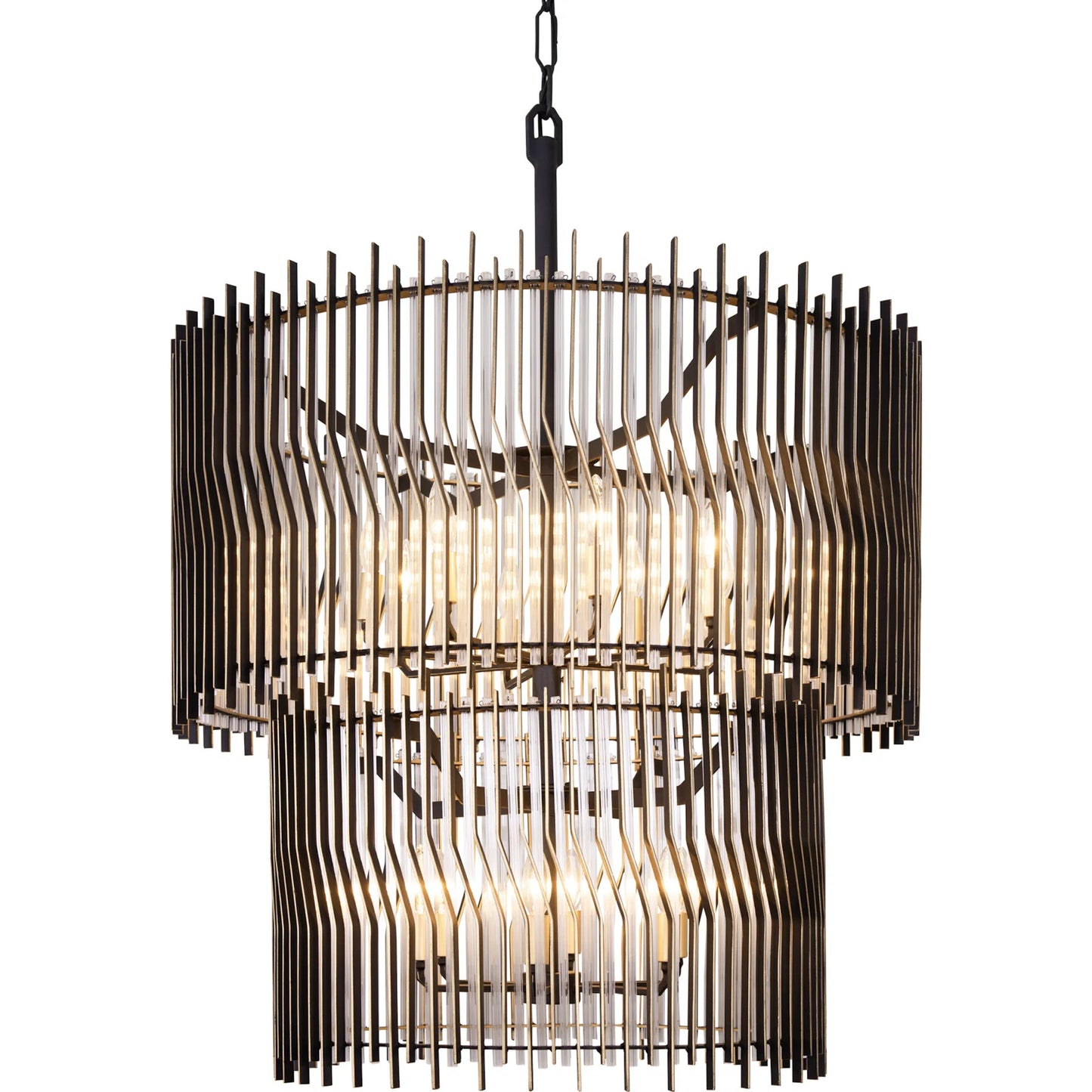 002 SI-2445114 | Primary Silo | Park Row 2-Tier Chandelier by Varaluz in matte black, french gold. Made from unique in a modern style.