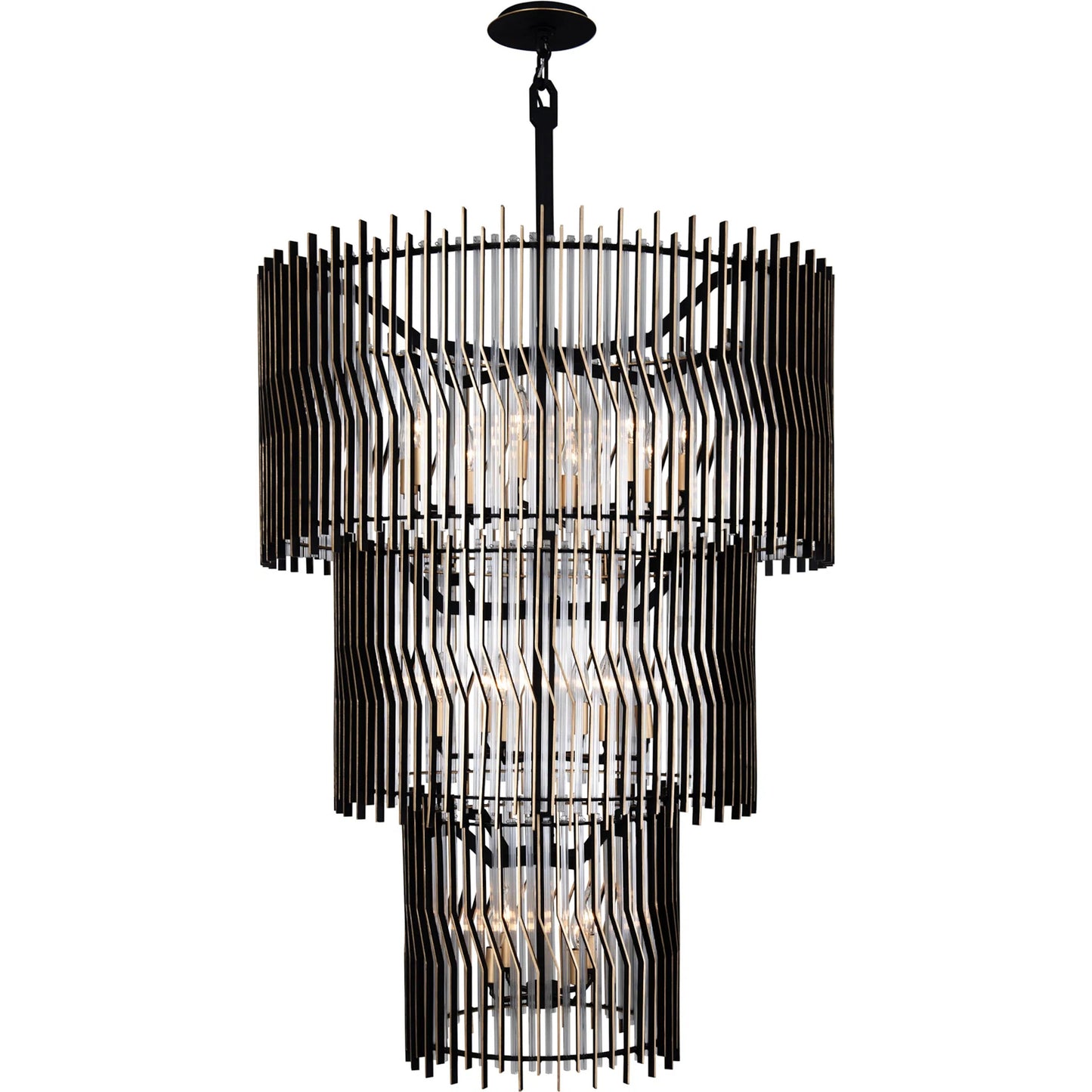 002 SI-2445115 | Additional Silo | Park Row 3-Tier Chandelier by Varaluz in matte black, french gold. Made from unique in a modern style.