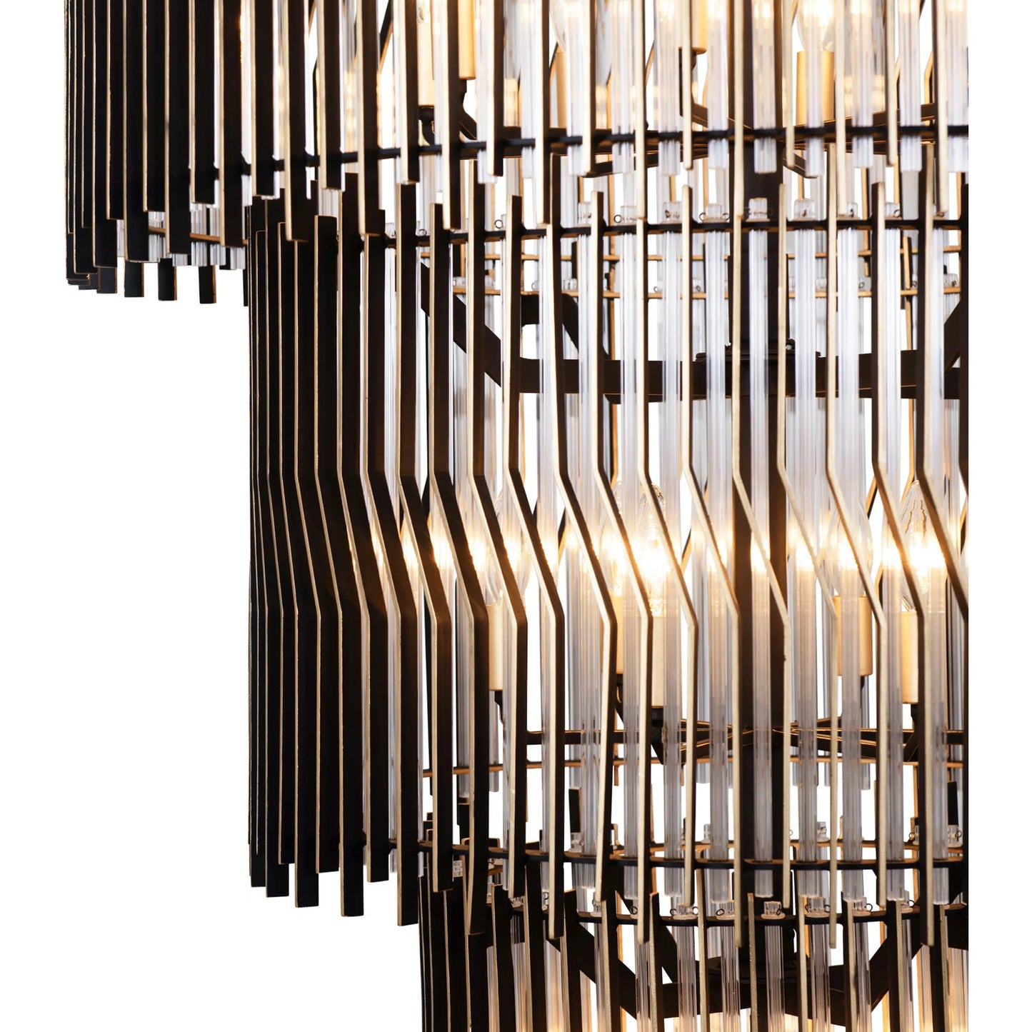 003 SI-2445115 | Closeup | Park Row 3-Tier Chandelier by Varaluz in matte black, french gold. Made from unique in a modern style.