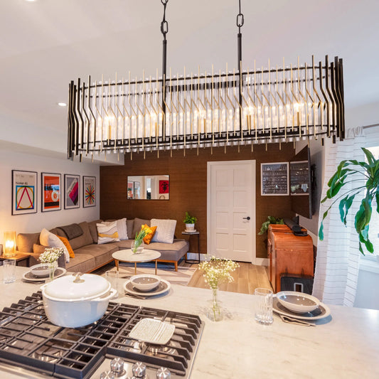 Park Row Linear Pendant by Varaluz in matte black/french gold. Made from unique in a modern style.