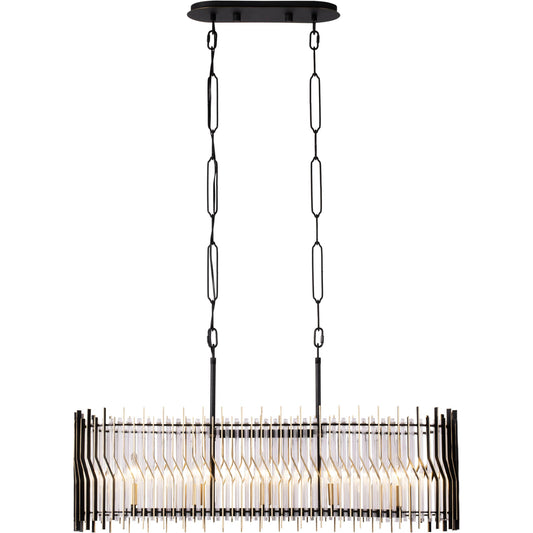 001 SI-2025854 | Primary Silo | Park Row Linear Pendant by Varaluz in matte black/french gold. Made from unique in a modern style.