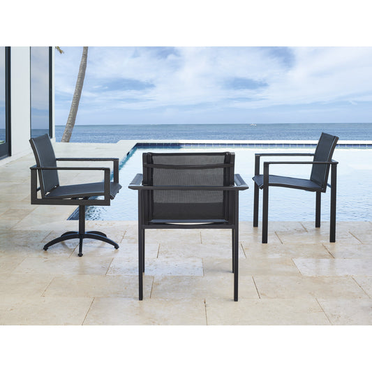 South Beach Swivel Rocker Dining Chair by Tommy Bahama Outdoor in carbon. Made from unique in a modern style.