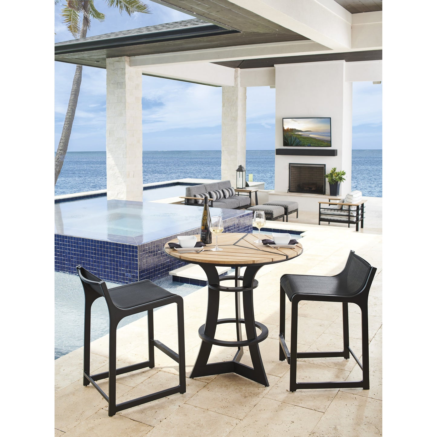 004 SR-836635 | Lifestyle | South Beach Counter Stool by Tommy Bahama Outdoor in graphite. Made from unique in a modern style.