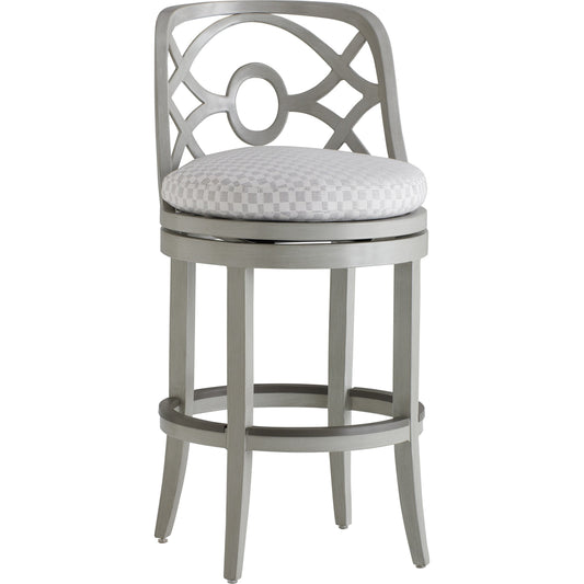 Silver Sands Swivel Bar Stool by Tommy Bahama Outdoor in gray oyster shell. Made from unique in a transitional style.