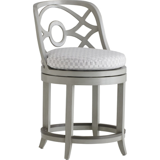 Silver Sands Swivel Counter Stool by Tommy Bahama Outdoor in gray oyster shell. Made from unique in a transitional style.