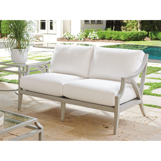 Silver Sands Loveseat by Tommy Bahama Outdoor in gray oyster shell. Made from unique in a transitional style.