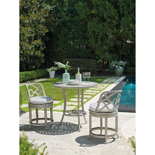 Silver Sands Swivel Counter Stool by Tommy Bahama Outdoor in gray oyster shell. Made from unique in a transitional style.