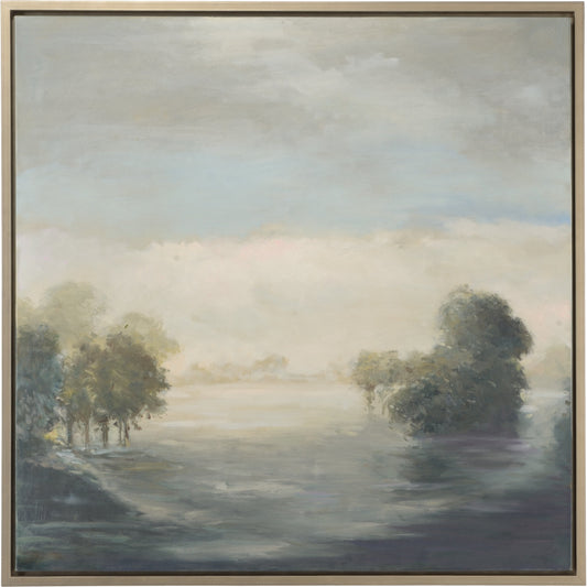 Morning Mist by Wildwood in green, blue, gray. Made from oil on canvas, wood in a modern style.