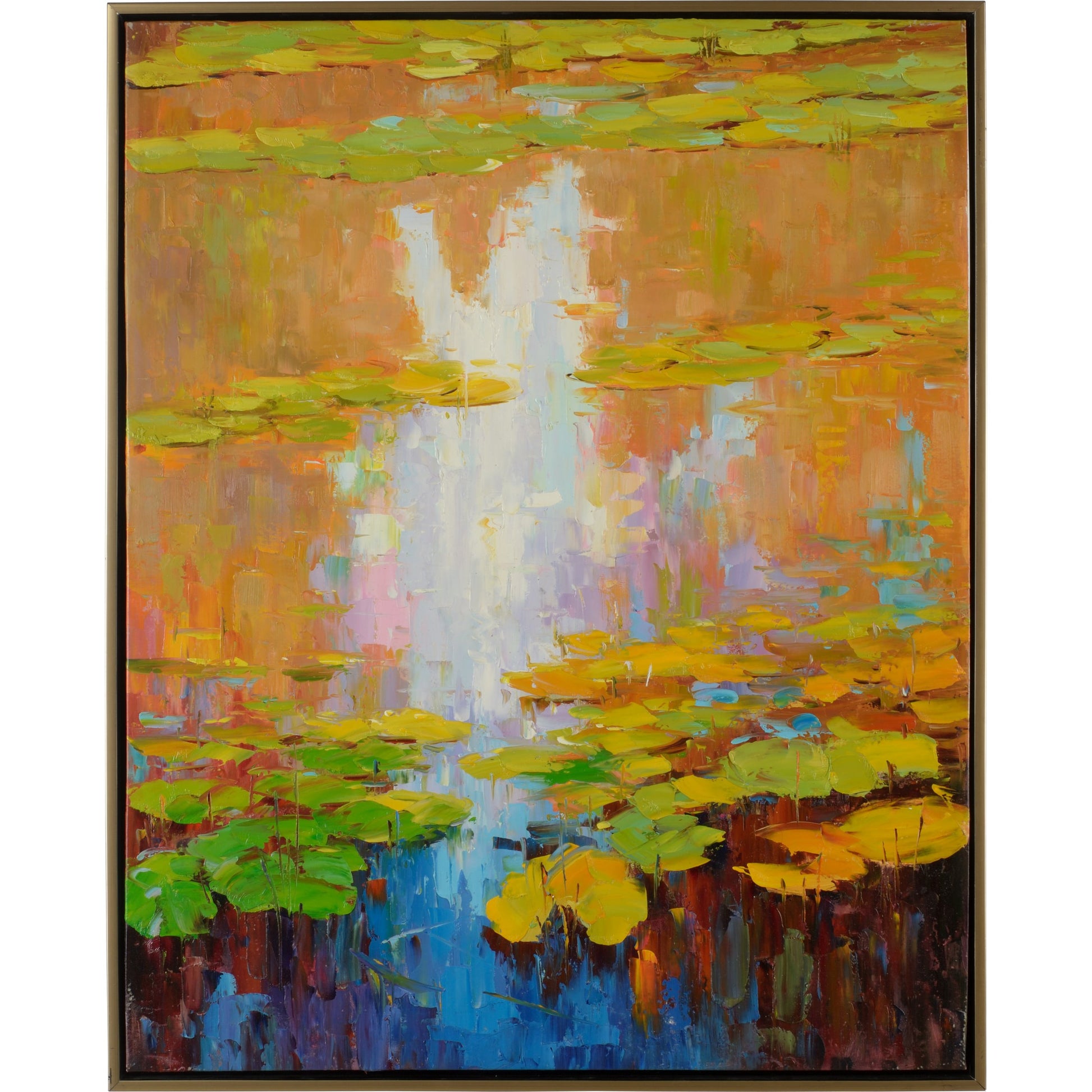 Morning Calm by Wildwood in gold, green. Made from oil on canvas, wood in a modern style.