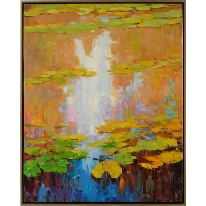 Morning Calm by Wildwood in gold, green. Made from oil on canvas, wood in a modern style.