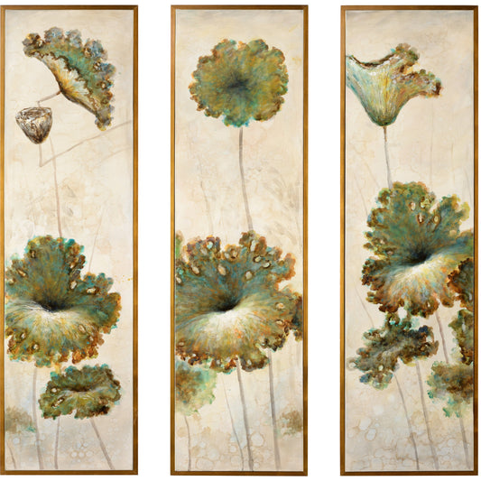 Lotus Blossom by Wildwood in green, gold. Made from oil on canvas, wood in a eclectic & global style.