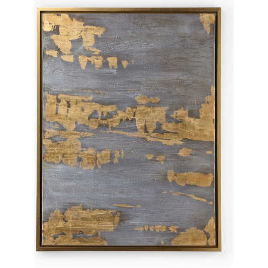 Gilded Storm Painting by Wildwood in gray, gold. Made from oil on canvas, wood in a modern style.