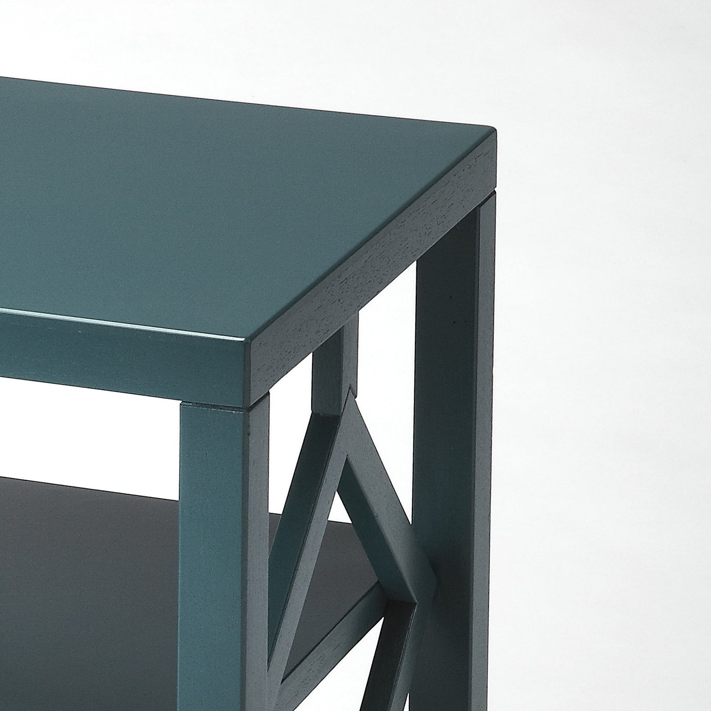 002 S-242611 | Closeup | Halcyon Teal End Table by Butler Specialty Company in blue and butler loft. Made from bayur wood solids, mdf in a modern style.