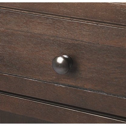 Imperial Coffee Console Cabinet by Butler Specialty Company in dark brown and coffee. Made from bayur wood solids, mdf, silver finished steel hardware in a traditional style.