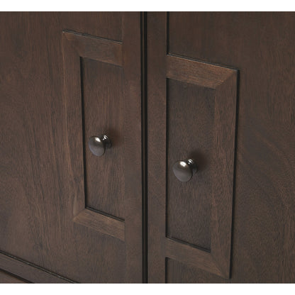 Imperial Coffee Console Cabinet by Butler Specialty Company in dark brown and coffee. Made from bayur wood solids, mdf, silver finished steel hardware in a traditional style.