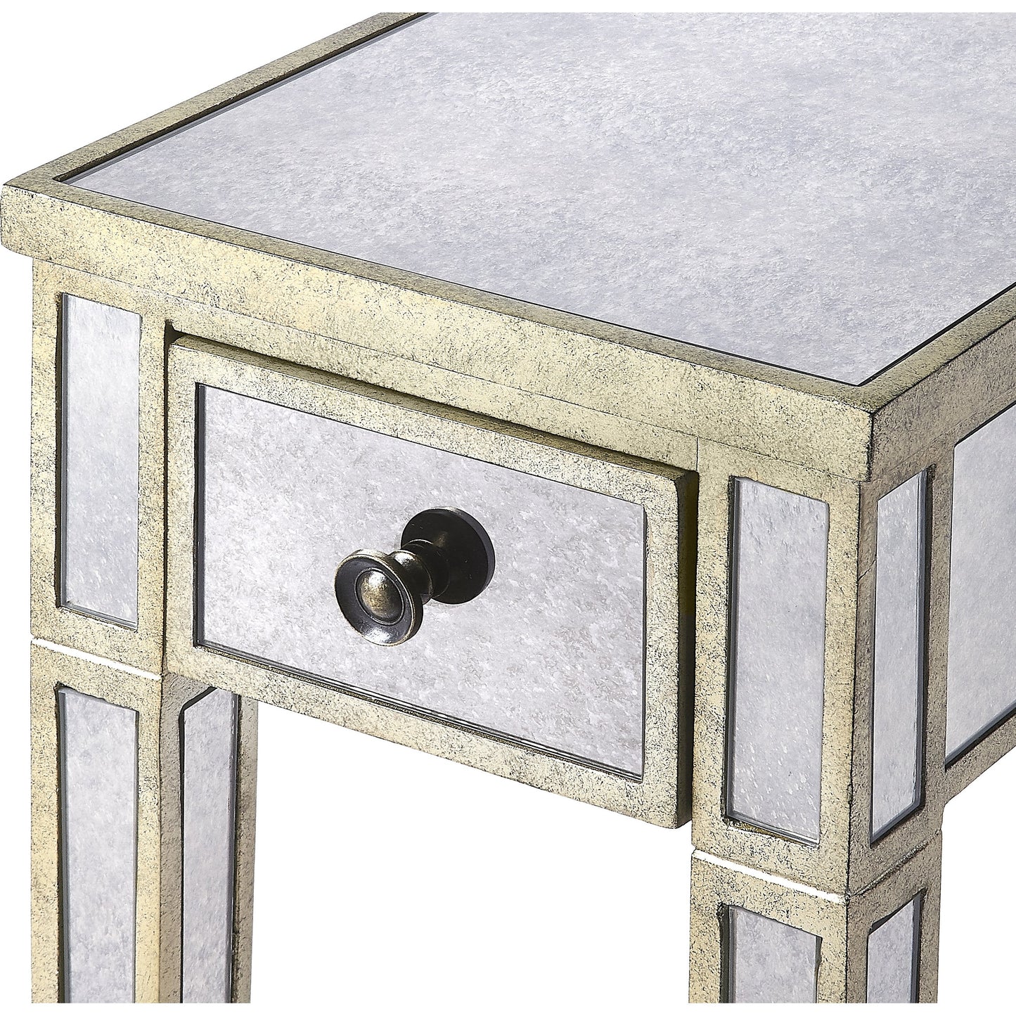009 S-338850 | Additional Silo | Celeste Mirrored Chairside Table by Butler Specialty Company in silver and mirror. Made from poplar hardwood solids, mdf, mirrored glass in a traditional style.