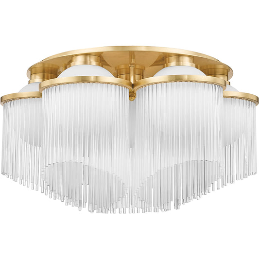 Celestial Semi Flush by Corbett in aged brass. Made from steel in a modern style.