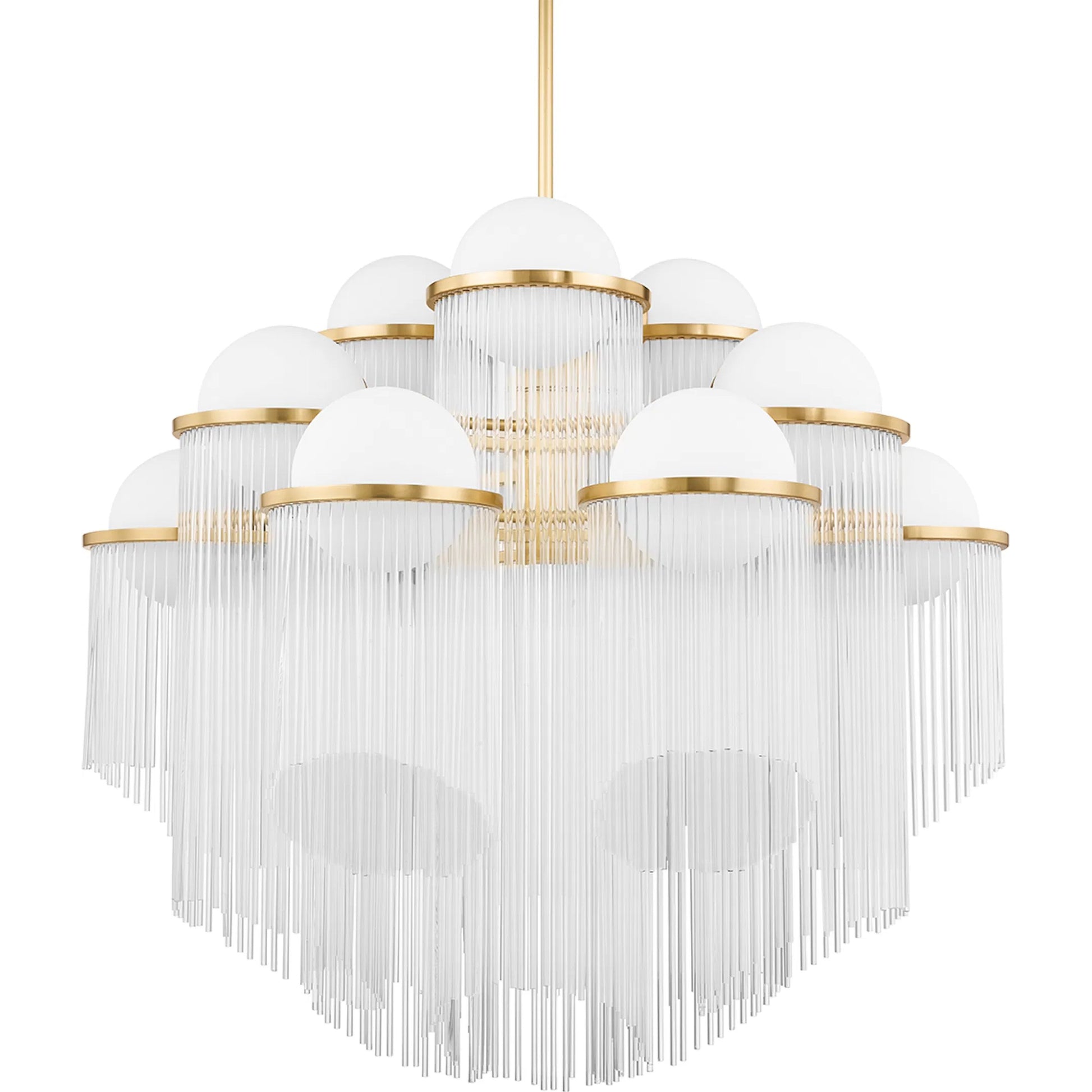 Celestial 12 Light Chandelier by Corbett in aged brass. Made from steel in a modern style.