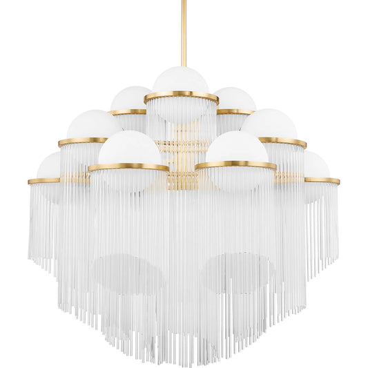 Celestial 12 Light Chandelier by Corbett in aged brass. Made from steel in a modern style.